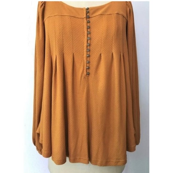 FREE PEOPLE GINGER DEVIN AUTUMN PEARL BISHOP SLEEVE HENLEY KNIT TOP XS NWT - Picture 5 of 14